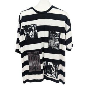 Social Collision T Shirt Men Size M Patchwork Skulls Striped Relaxed Fit Grunge